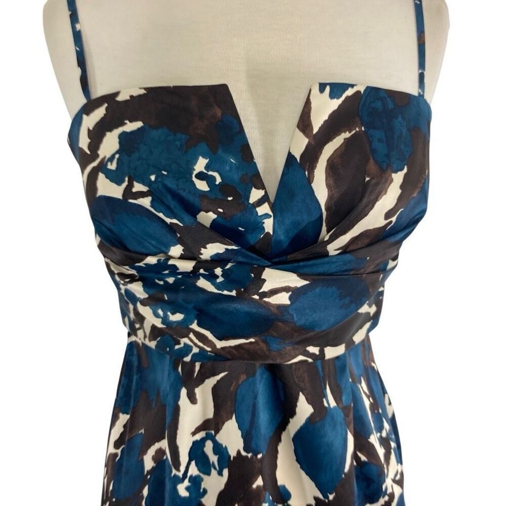 Donna Ricco 6 S Blue Brown Floral Gown Midi Dress Prom Evening Cocktail Wiggle - Picture 5 of 9
